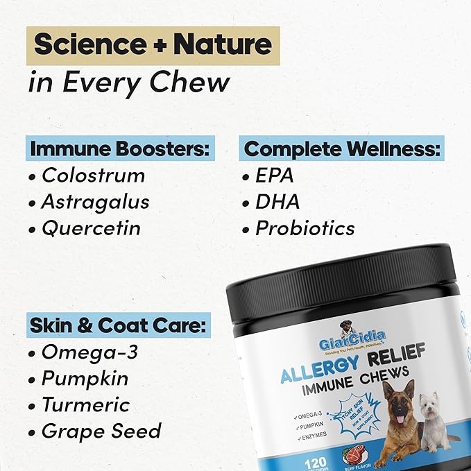 Allergy Relief & Immune Support Chews for Dogs – 90 Soft Chews, Chicken Flavor – Seasonal Itch, Skin, Paw Licking, Hot Spots – Dog Allergy Supplement