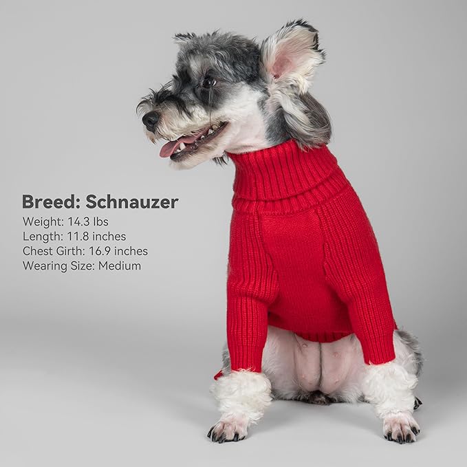 cyeollo Warm Small Dog Christmas Sweater, Knit Cold Weather Doggy Sweaters for Small Dogs Girl Pullover Winter Dog Clothes with Turtleneck for Indoor & Outdoor Wear, Red M