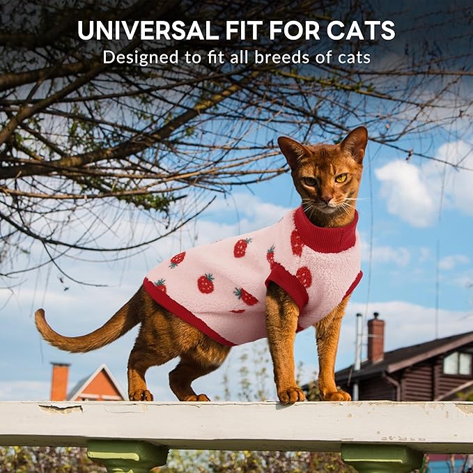 PUMYPOREITY Cozy Fleece Cat Sweater - Stretchy & Warm Knitted Cat Shirt, Super Soft Kitten Sweater, Machine Washable Pet Clothing for Comfort & Style, Pink, XS