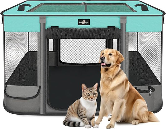Foldable Pet Kitten Playpen, Upgrade Waterproof Portable Cat Dog Playpen Kennel Tent for Small Dog Cat, Retractable Shade Cover, Indoor Outdoor Use for Small Pet, BlackTeal.