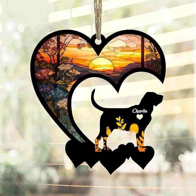 Lovely POD Bloodhound Suncatcher Ornaments, Personalized Bloodhound Memorial with Name, Dogs Loss Ornaments, Dog Remembrance Gift, Dog Memory Ornament, Loss of Dogs Sympathy Gifts