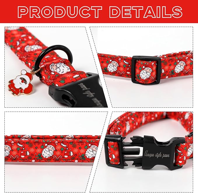Unique Style Paws Christmas Dog Collar Plastic Buckle with Pendant Red Hat Christmas Man Cotton Puppy Collars for Small Medium Large Dogs