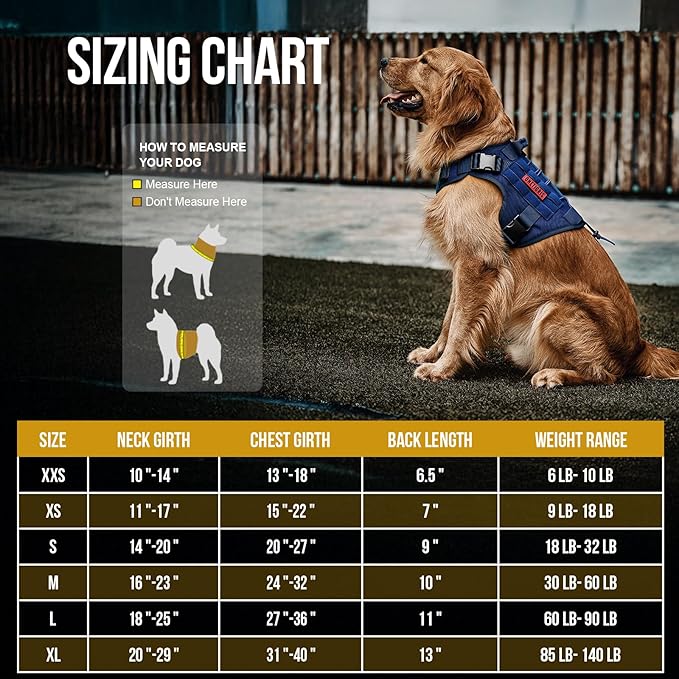 OneTigris Tactical Dog Harness Vest,No-Pull Service Dog Vest with Hook & Loop Panels,Adjustable Dog Vest Harness for Walking Hiking Training(Blue,XL)