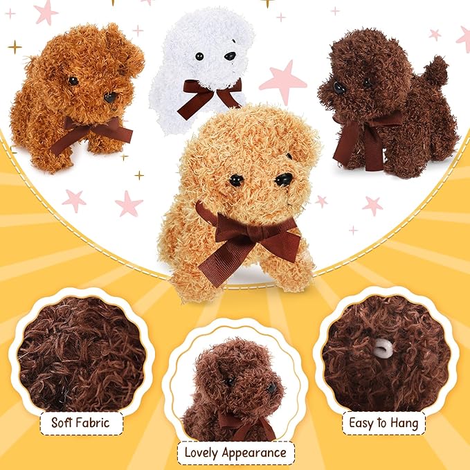Sosation 20 Pcs 4.72 Inch Mini Puppy Stuffed Animal Adopt a Puppy Favors Small Push Dogs Bulk Valentines Party Gifts for Kids Birthday Easter Fillers Carnival Prize (Bows,Multicolor)
