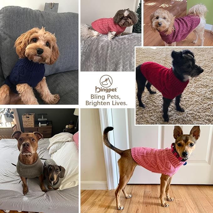 BINGPET Thermal Knitted Dog Sweater for Small Medium Large Dogs,Winter Dog Cat Coat Warm Sweartershirts Outfits,Classic Cable Knit Turtleneck Pullover Dog Jumper Coat Warm Sweartershirts(Blue,XS)