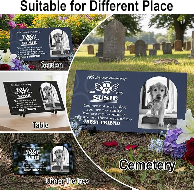 Personalized Dog Headstone Printed in The US, Dog Tombstone for Indoor and Outdoor, Customized Pet Memorial Stone with Photo, Name and Date for Beloved Pet