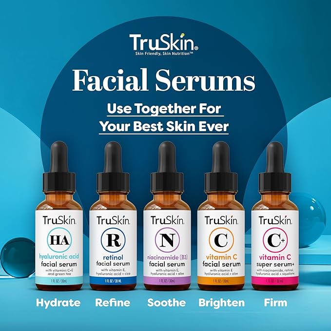 TruSkin Hyaluronic Acid Serum for Face – 7 Ultra-Hydrating Ingredients – Moisturizing & Plumping Facial Serum for Smooth, Healthy-Looking Skin, 2 Fl Oz
