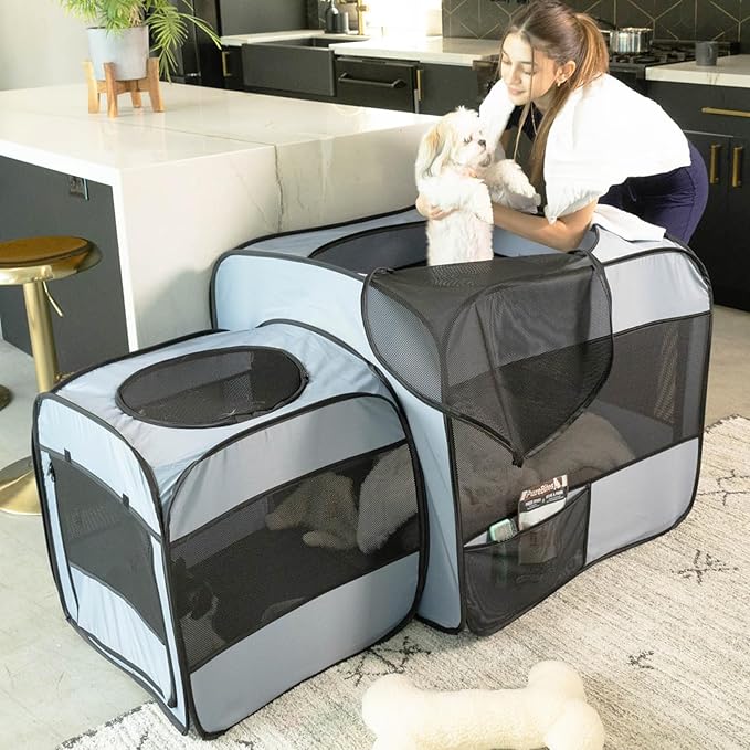 Pop up Portable Cat Playpen 2-in-1 Dog Playpen, No Assembly Need, Pet Cat Dog Tent Crates Kennel Cage, Cats Enclosure for Kitten and Puppy Indoor Outdoor Use(No Divider, Unified Space)