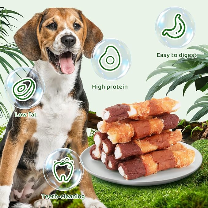 Dog Treats Triple Flavor Rolls - Chicken Liver, Beef, Chicken Wrapped Rawhide Rolls for Medium and Large Dogs Training Snacks 227g