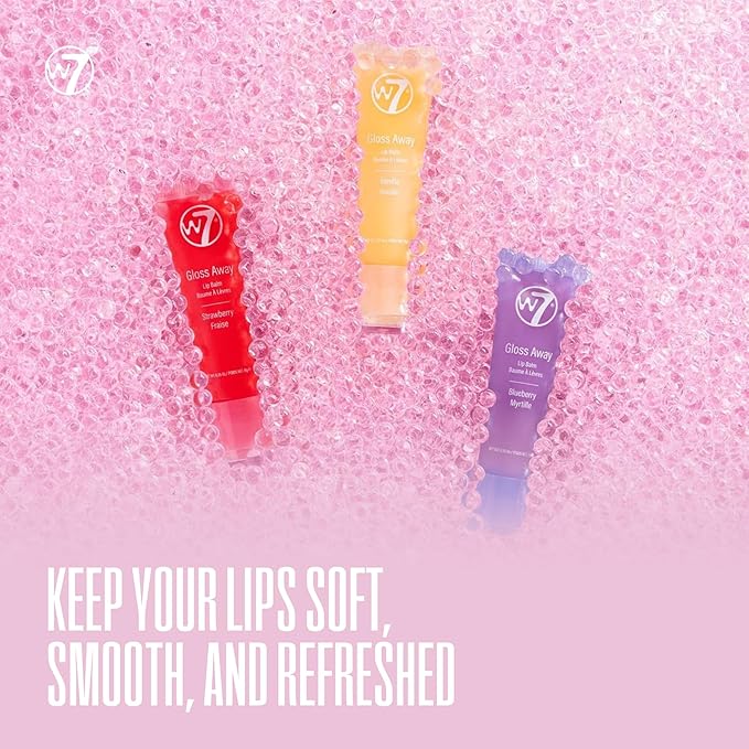 W7 Gloss Away Trio - Hydrating Lip Balm Gift Set with Shea Butter & Fruit Extracts - Restores Chapped & Dry Lips - Vegan & Cruelty-Free - Blueberry, Vanilla, Strawberry