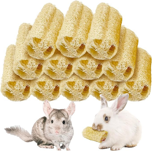 BNOSDM Bunny Chew Toys Natural Loofah 12PCS Bunny Teeth Grinding Toy Rabbit Fiber-Rich Treats Pet Entertainment Accessories for Rabbits Chinchillas Guinea Pig（S）