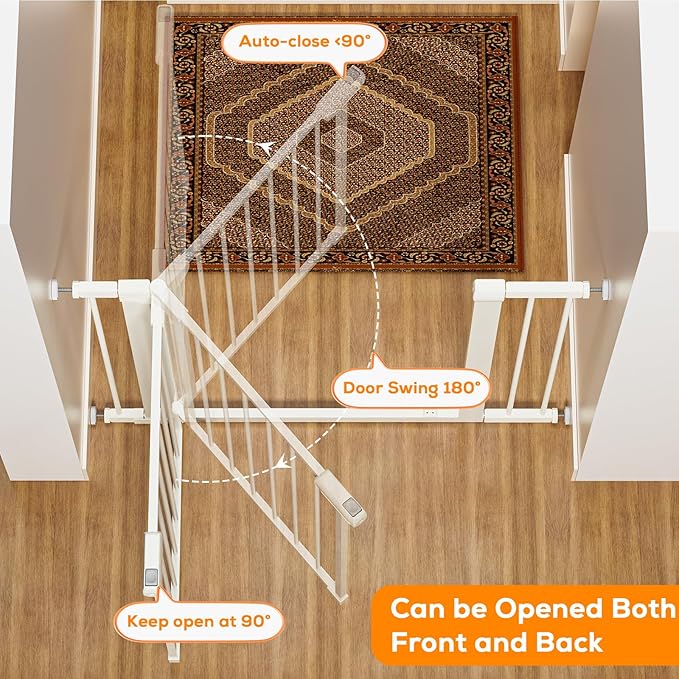 29.5-59.8" Baby Gate for Stairs, Baby Safety Essentials, Auto Close Gate for Doorways, Easy Install Pressure Mounted Dog Gate Indoor, Pet Gates for Dogs, White