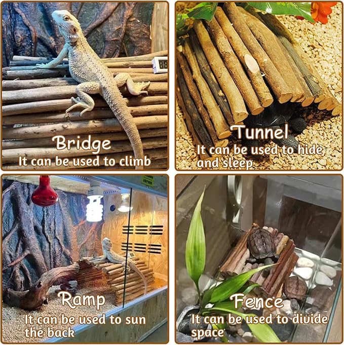 BNOSDM 2PCS Reptile Hideout Wooden Bridge 7.5"x13.4" Lizard Hide Caves Bearded Dragon Habitat Accessories for Gecko Snake Frog Chameleon Iguana Tortoise
