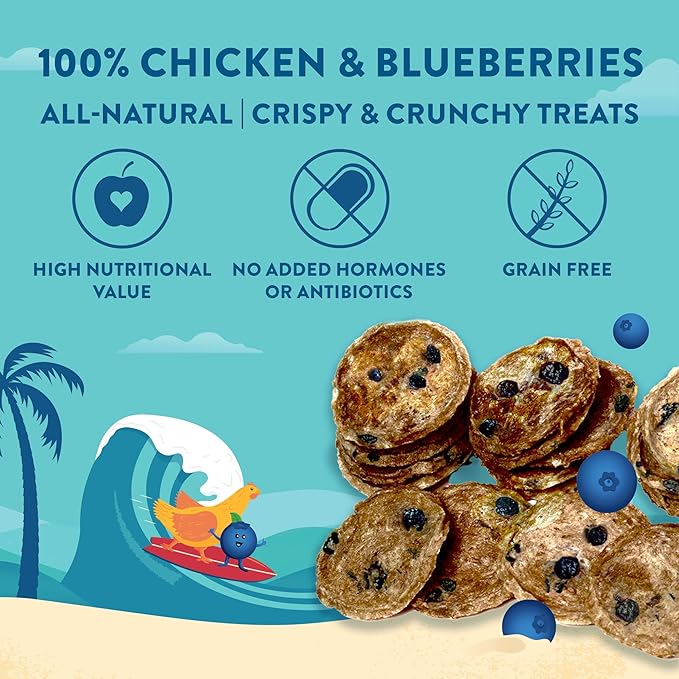 Chicken & Blueberry Chips – 2 Simple Ingredient Dog Treats, All Natural & Healthy Training Snacks for Small, Medium & Large Breeds, Puppies – High Protein, Made in USA, 7oz