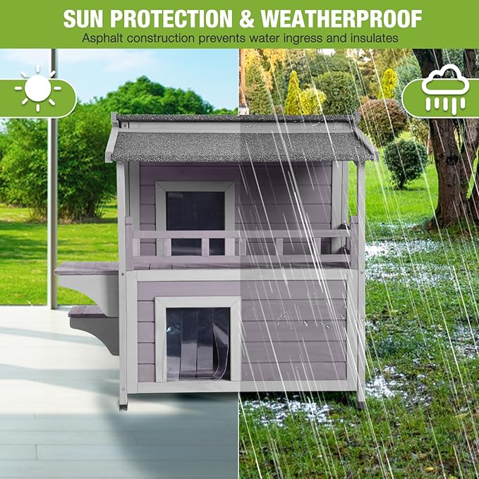 GUTINNEEN 2 Story Heated Cat House for Outside Outdoor Cat House Insulated Weatherproof Feral Cat Shelter with Heated Pad, Insulated All-Round Thermal Liner, Chewproof Cable for 1-4 Cats in Winter