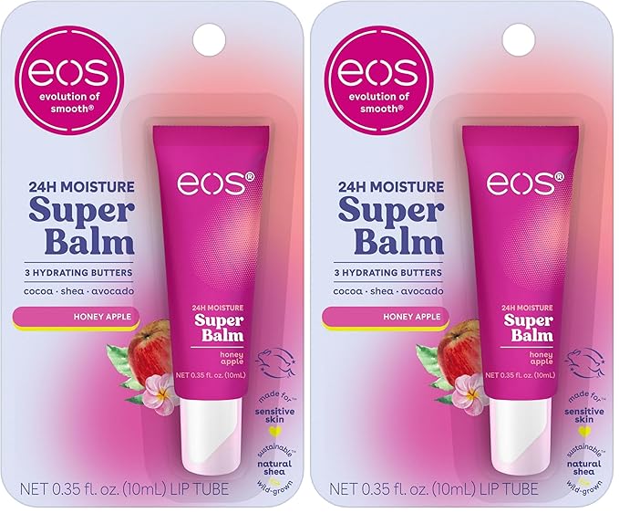 eos 24H Moisture Super Balm - Honey Apple, Day or Night Lip Treatment, Made for Sensitive Skin, Lip Balms & Moisturizers, 0.35 fl oz (Pack of 2)