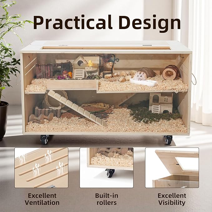 Pine Small Animals Houses&Habitats Chewproof, 40" Pine Guinea Pig Cage Hamster Cage for Small Animals (40" Large, Roller)