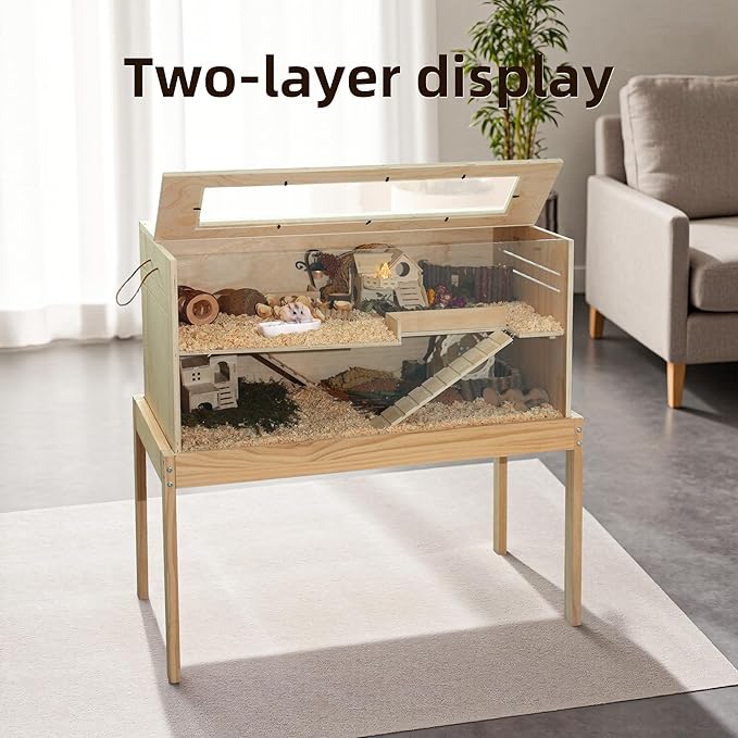 Pine Small Animals Houses&Habitats Chewproof, 40" Pine Guinea Pig Cage Hamster Cage for Small Animals (40" Large, Table Frame)