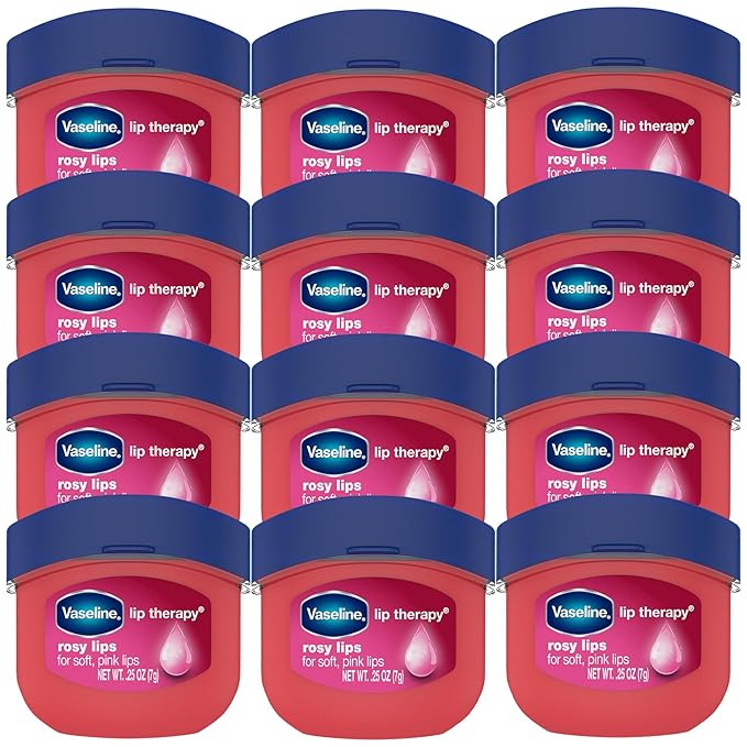 Vaseline Lip Therapy Rosy Lips Mini 12-Pack – Rose-Tinted Lip Balm, Moisturizer for Soft, Pink Lips, 0.25 Oz Ea