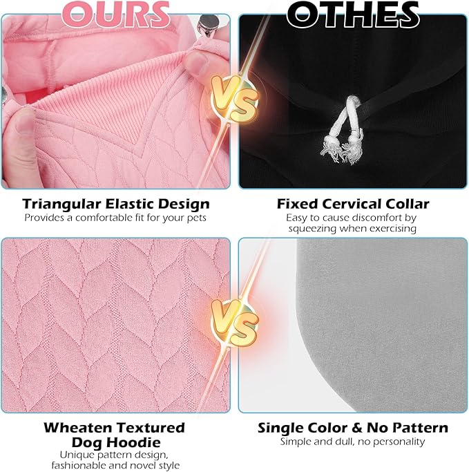 EXPAWLORER Textured Cable Knit Basic Dog Hoodie, Elevated Style Dog Sweater with Leash Hole and Pocket, Soft and Warm Pet Winter Coat, Cold Weather Clothes for Small Medium Large Dogs Cats,Pink XS