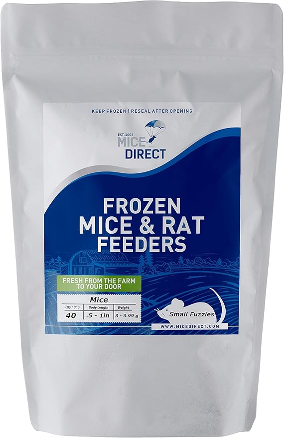 MiceDirect EST. 2003 40 Frozen Mice Small Fuzzie Feeders Snake Food for Juvenile Hognose Corn Milk (.5-1 in) (120 Grams Min)