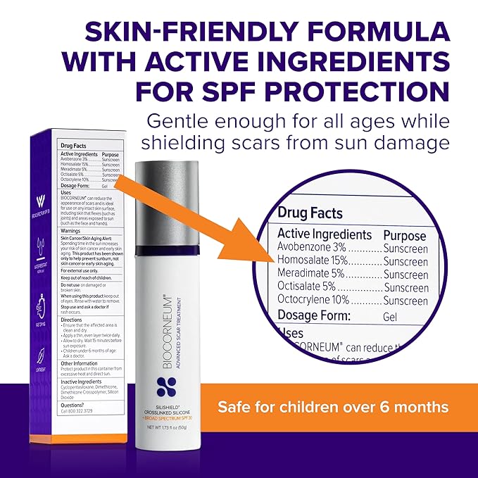 Biocorneum Advanced Scar Treatment – Silicone Scar Gel with Silishield® & SPF 30 20g – Scar Cream for Surgical Scars, C-Section & Acne – Fast Drying, Water Resistant Scar Removal Gel - for Children