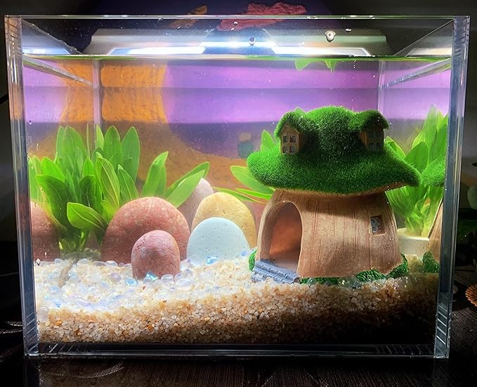 Fish House for Aquarium Aquarium Decorations Fish Hideout Mushroom Fish Tank House with Lifelike Moss (Mushroom)