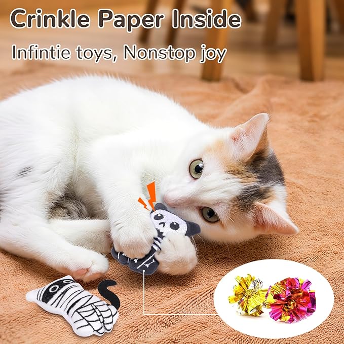 Retro Shaw 4Pcs Cat Toys, Crinkly Catnip Toys for Indoor Cats Kitty Chew, Safe Teeth Cleaning Kitten Toy, Interactive Cat Nip Kicker Toy, 3.7 Inches
