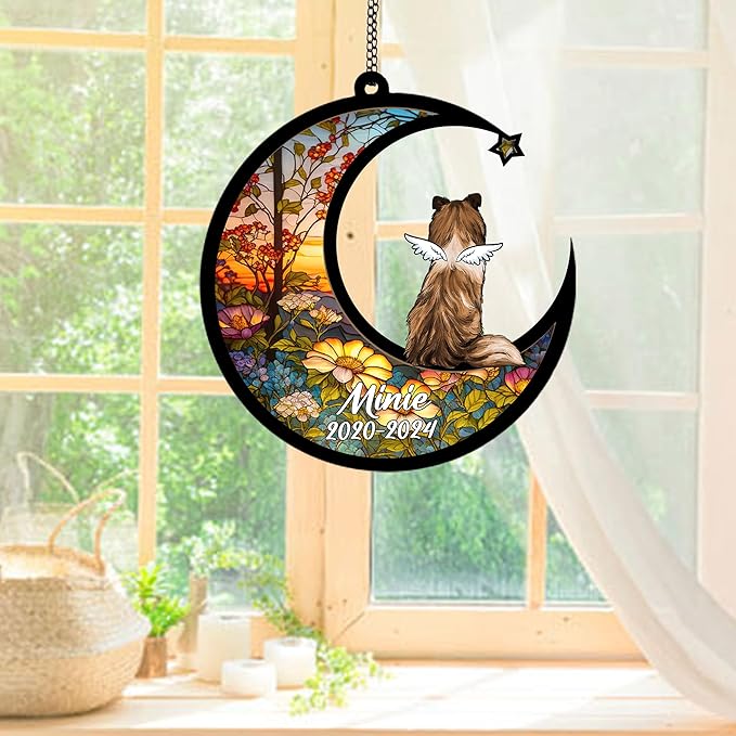 Personalized Shetland Sheepdog (Sheltie) Sun Catcher, Dog Memorial Gifts, Custom Shetland Sheepdog (Sheltie) with Wings Ornament Christmas Tree, Loss of Dog Sympathy Gift Memorial Suncatchers