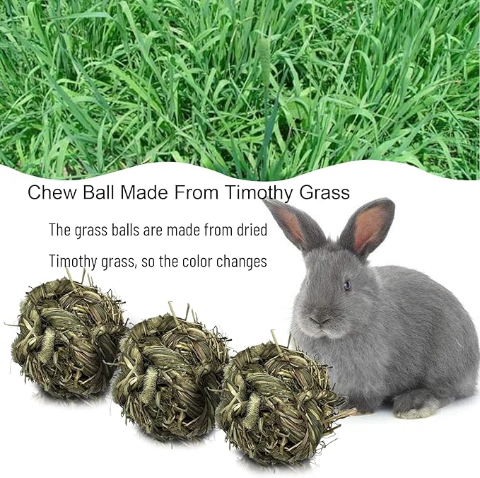 Tfwadmx Rabbit Timothy Grass Ball, Small Animal Activity Play Balls Chew Toys Teeth Grinding for Bunny Guinea Pig Hamster Rat Gerbil Chinchilla