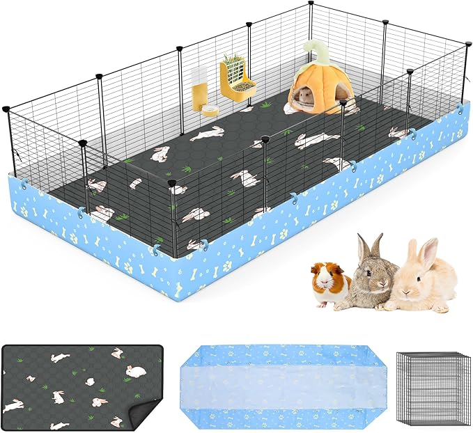 Guinea Pig Cages with Tarp and Reusable Bedding Pee Pad Liner, 24" x 48" Large Guinea Pig Playpen C&C Rabbit Bunny Cage Indoor for 2 Small Animal