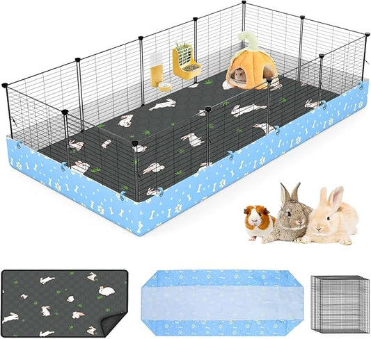 Guinea Pig Cages with Tarp and Reusable Bedding Pee Pad Liner, 24" x 48" Large Guinea Pig Playpen C&C Rabbit Bunny Cage Indoor for 2 Small Animal