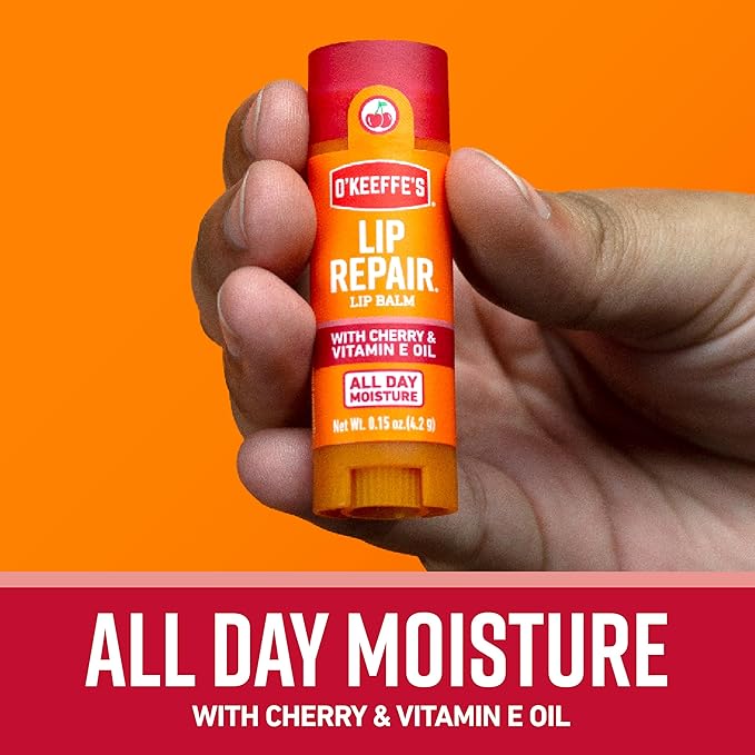 O'Keeffe's Lip Repair Lip Balm with Cherry & Vitamin E Oil - Stick - Moisturizer for Extremely Cracked,Dry Lips,(Pack of 18)