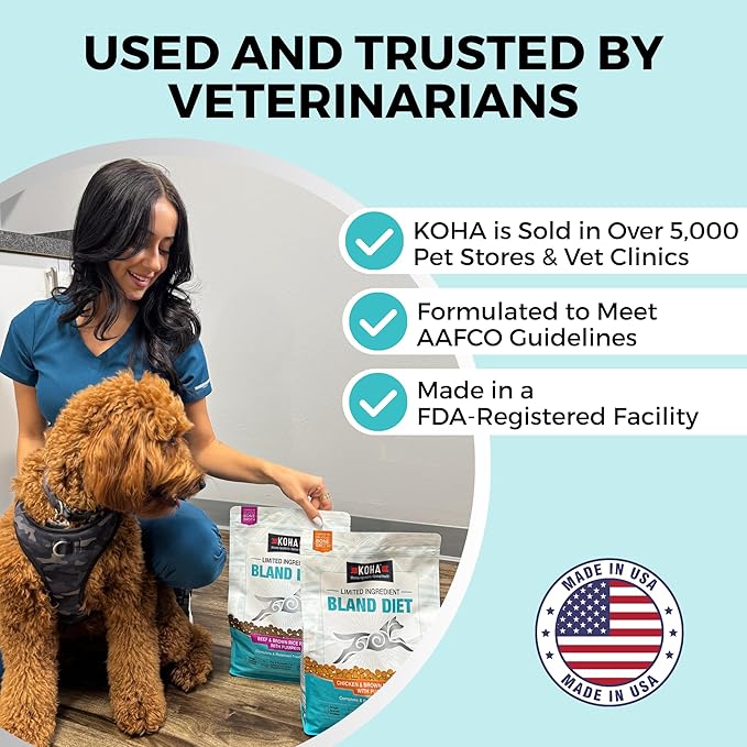 KOHA Limited Ingredient Bland Diet Dry Food for Dogs - Salmon & Brown Rice Recipe, Sensitive Stomach Dog Food with Pre & Probiotics - Pumpkin for Digestive Support, 3.5 lbs