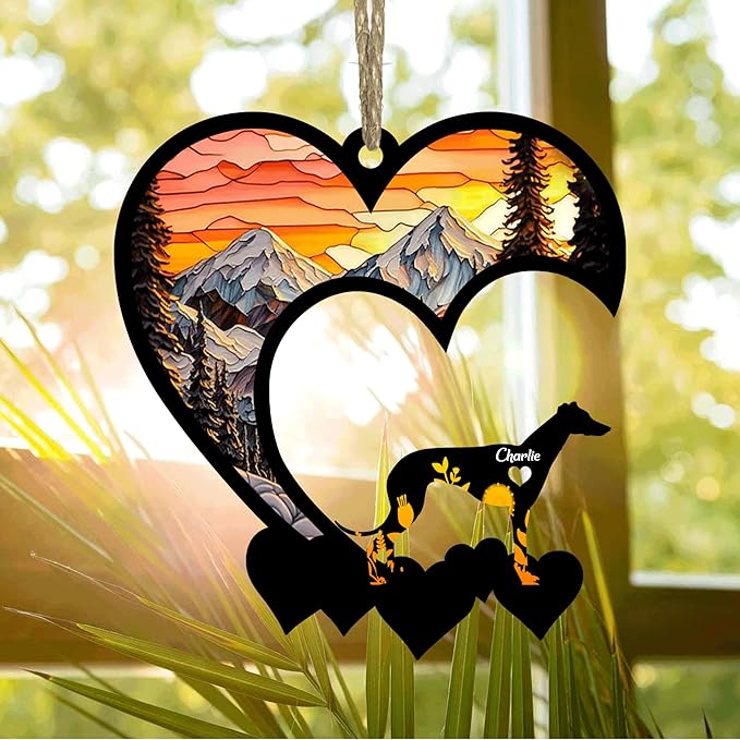 Lovely POD Greyhound Suncatcher Ornaments, Personalized Greyhound Memorial with Name, Dogs Loss Ornaments, Dog Remembrance Gift, Dog Memory Ornament, Loss of Dogs Sympathy Gifts