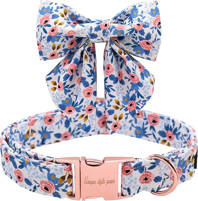 Unique style paws Dog Collar with Tie Adjustable Blue Bowtie Puppy Collars for Small Medium Large Dogs and Cats-XL