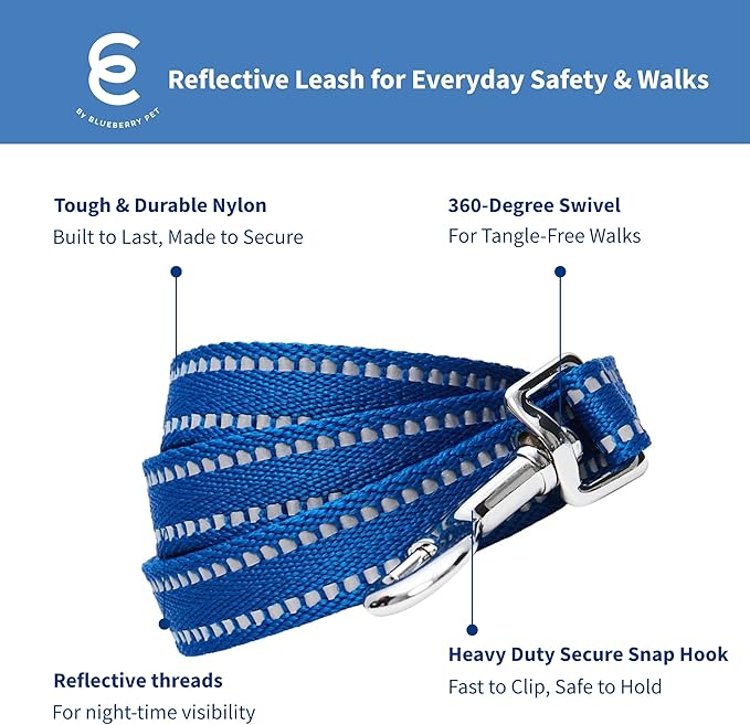 Blueberry Pet Essentials Reflective Dog Collar & Leash Set, Adjustable for Medium Dogs | Safe Walking Gear for Pet Parents, Puppy Training & Daily Use MediumDogs, Navy