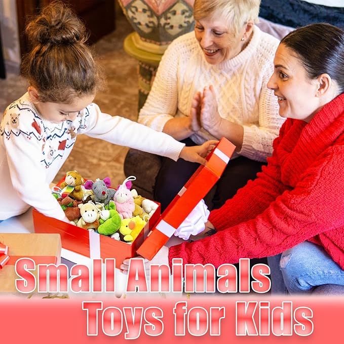 36 Pcs Mini Plush Animals Toys,Cute Stuffed Animals Plush Set for Kids,Goodie Bag Fillers,Basket Stuffers,School Prizes,Valentine's Day Party Supplies