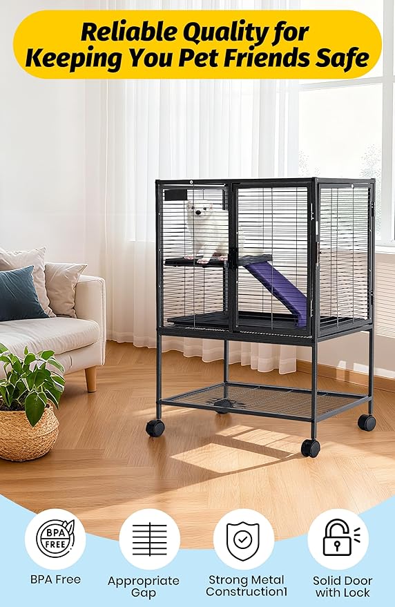 Garvee Metal Small Animal Cage,34 ''H Multi-Level Ferret Cage for Small Animals - Large Hamster Cage with Ramp, Extra Storage Stand, RemovableTray for Chinchilla, Rabbit, Guinea Pigs, Hedgehog, Gerbil