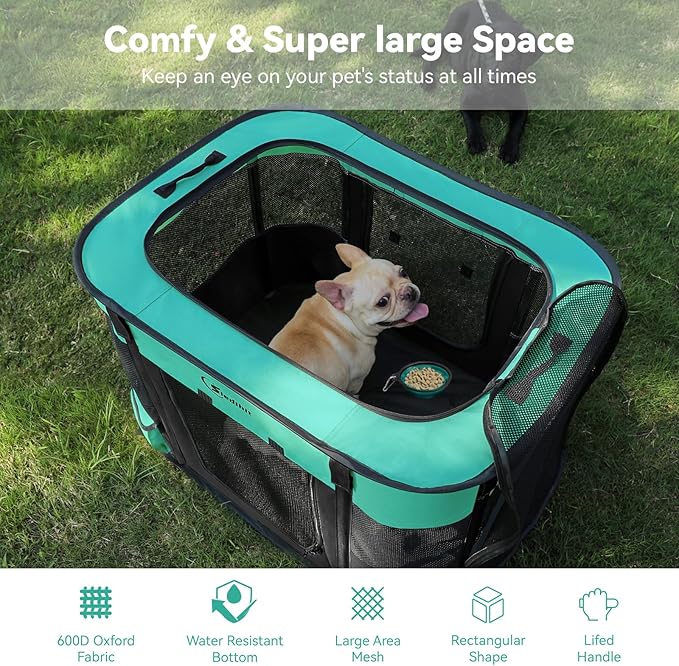 Dog Cat Playpen, Pet Puppy Portable Playpens for Outdoor Travel Crate, Indoor After Surgery Use, Foldable Dog Kennel Tent for Rabbit or Small Animals and Tent Stakes (Green, Small)