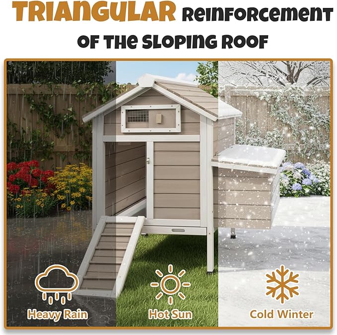 Chicken Coop Outdoor, Wooden Chicken House with 2 Nesting Boxs, Poultry Cage with Leak-Proof Pull-Out Tray, Lockable Ramp Door, Roosting Bars, Easy Assembly（32" L x 23.6" W x 36.6" H