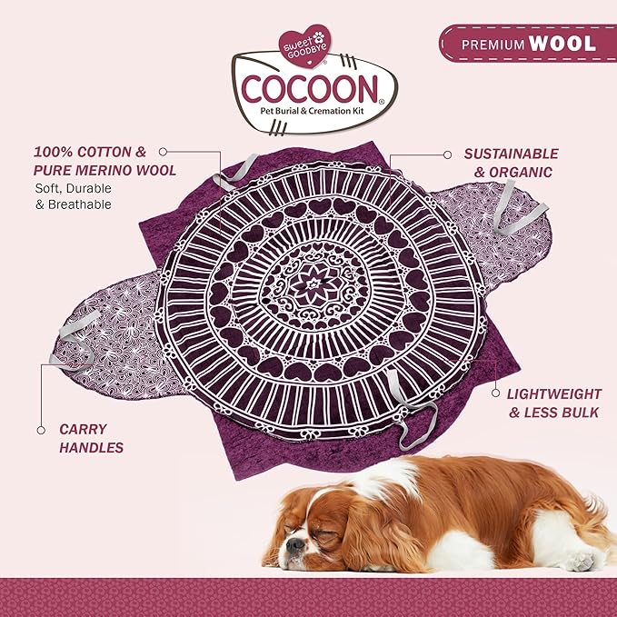 Cocoon® - Eco-Friendly Pet Burial & Cremation Ceremony Kit (Premium Wool) - Casket for Dogs and Cats (Choose Size & Color) (Small, Magenta)