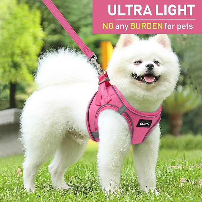 GAMUDA Small Pet Harness Collar and Leash Set, Step in No Chock No Pull Linen Fabric Soft Mesh Dog Vest Harnesses Reflective for Dogs Puppy Cats Kitten Rabbit (Pink, XS)