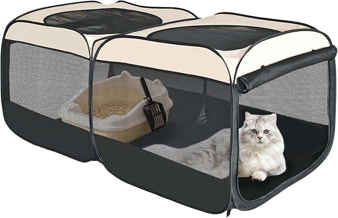 2-in-1 Dog Playpen 58''Pop Up Cat Pet Playpen, Assembly-Free Indoor Outdoor Kitten Enclosure, Kitten Pen Cat Cage Portable Puppy Tent Crates Kennel for Small Animals(No Divider, Unified Space)