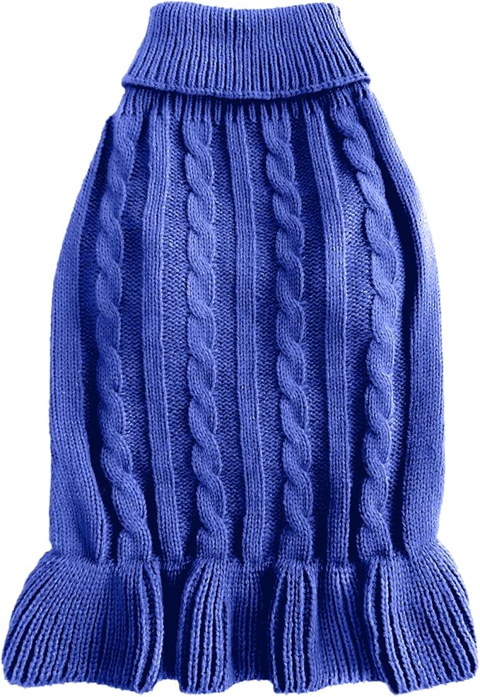 CHBORCHICEN Small Dog Sweaters Knitted Pet Cat Warm Dog Sweatshirt Winter Clothes Kitten Puppy Sweater (S, Dress-Dark Blue)