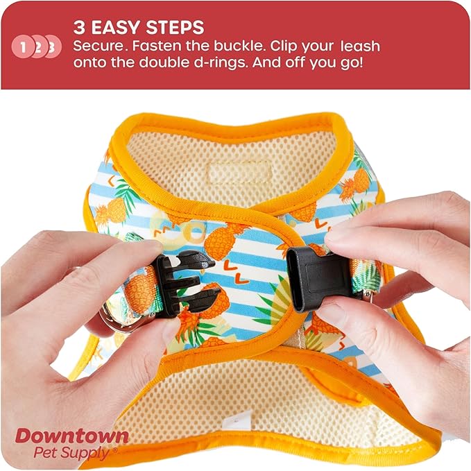 Downtown Pet Supply Step-in Dog Harness – No Pull, Adjustable Padded Mesh with Reflective Trim, Secure Buckle Strap – Comfortable & Breathable Small Dog Harness, X-Small, Pineapple