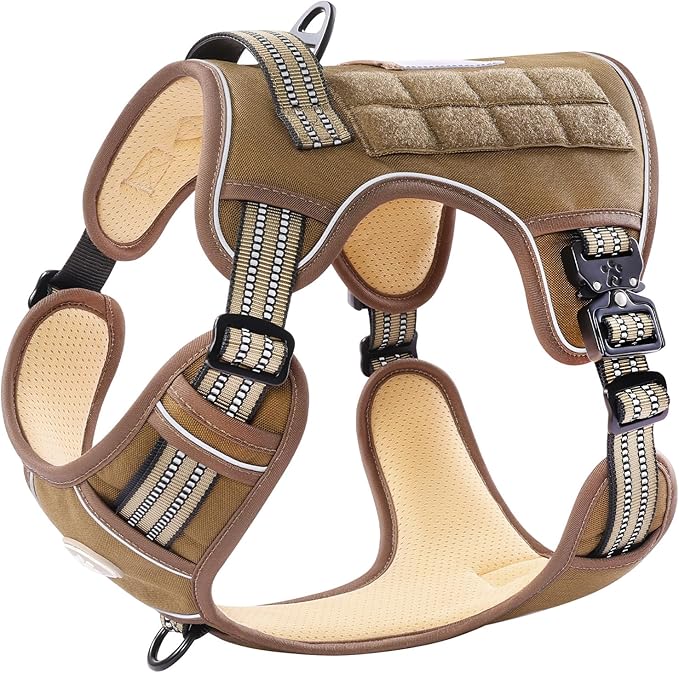 PawsPassion No Pull Dog Harness for Small Dog, Heavy Duty Tactical Adjustable Pet Harness, Voyager Service Walking Vest Harness with Easy Control Handle Ring Reflective Strip (Sandstone, S)