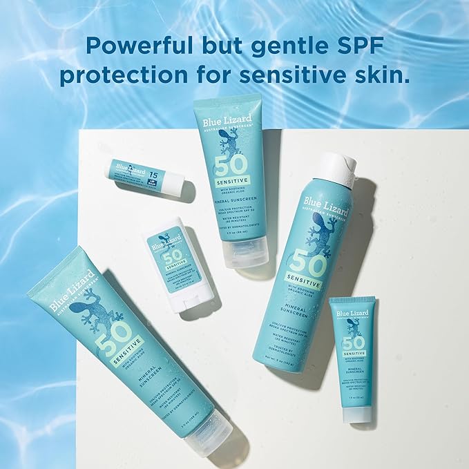 Blue Lizard Sensitive Mineral SPF 50 Sunscreen Lotion, 100% Mineral Active Sunscreen, Travel Size, UVA/UVB Protection, Infused with Organic Aloe Vera, We Love The Reef Formula, 1 fl oz, 24-Pack