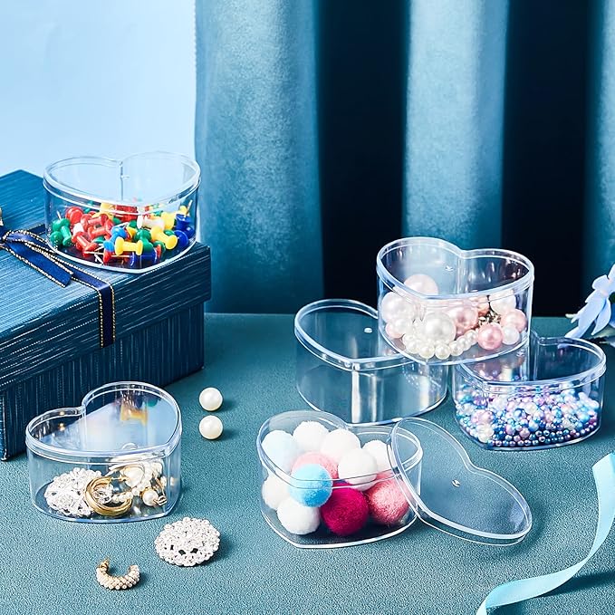Juexica 12 Pcs Clear Acrylic Box with Lid Plastic Small Acrylic Boxes Decorative Storage Box Jewelry Display Mini Clear Container for Home Candy Pill Tiny Jewelry(Heart,3.27 x 2.76 x 1.57)