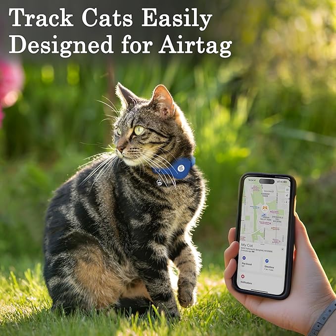 OOPSDOGGY Cat Collar for AirTag Holder, Leather Kitten Collars with Elastic Strap & Bell, Non Breakaway Adjustable Small Pet Collars for Indoor & Outdoor for Boy, Girl (Green)